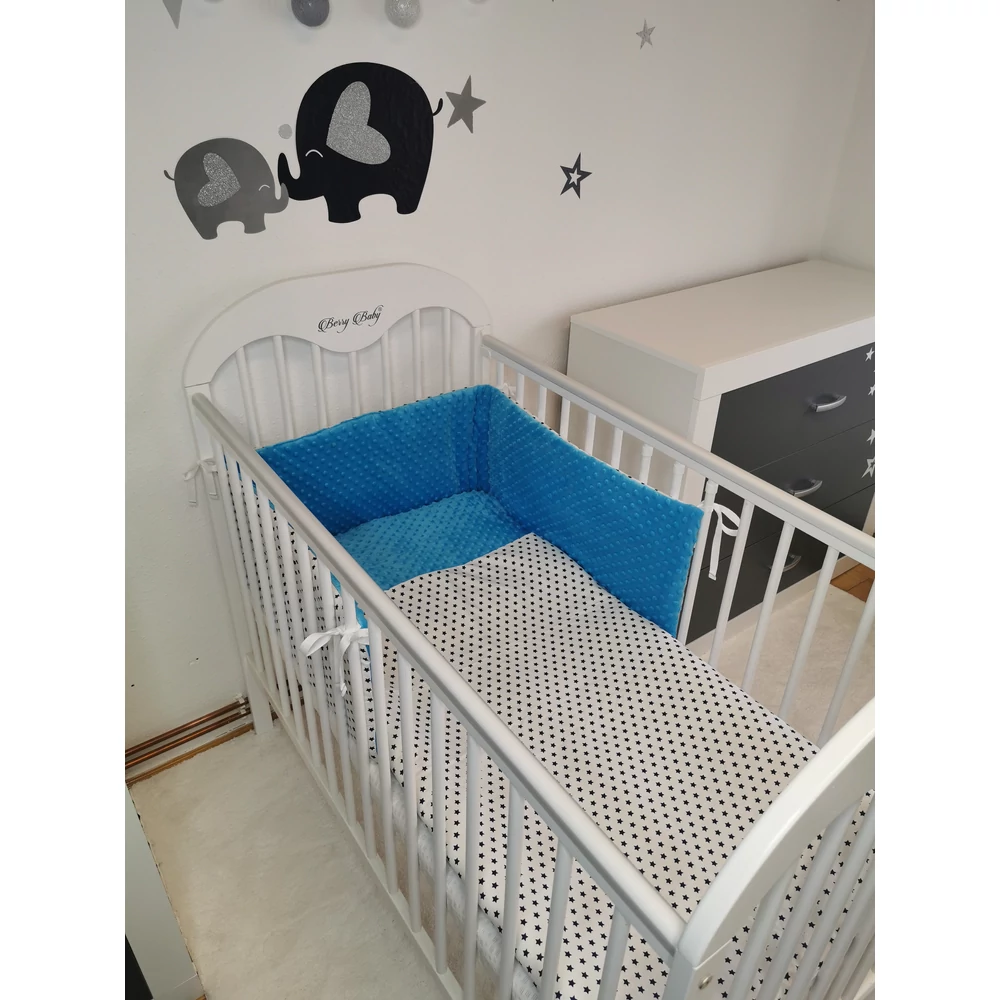 Berry Baby Selymes türkiz színű minky+ kék csillagos babaágynemű szett 2