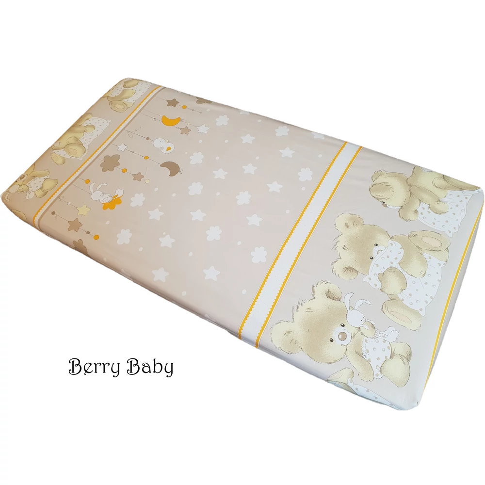 Gumis lepedő 60x120 cm – bézs nagy macis – pamut