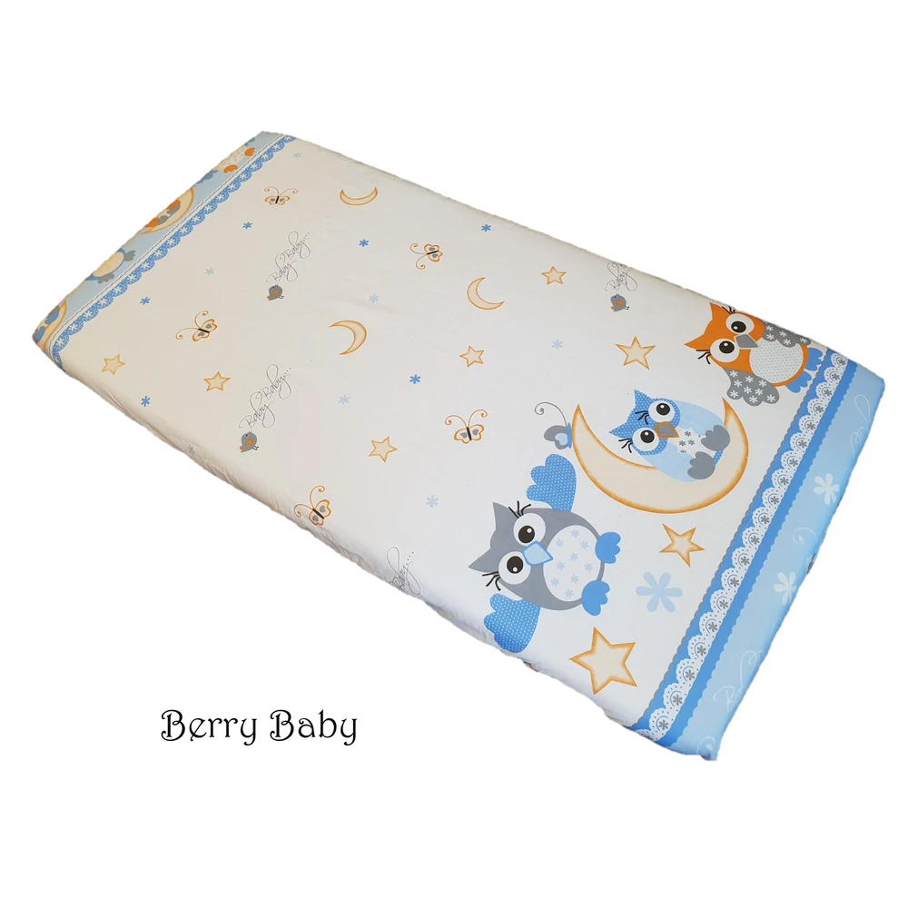 Gumis lepedő 60x120 cm – kék nagy bagoly – pamut