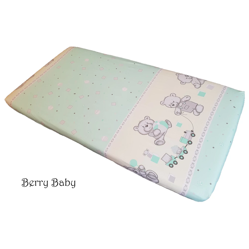 Gumis lepedő 60x120 cm – menta macis – pamut