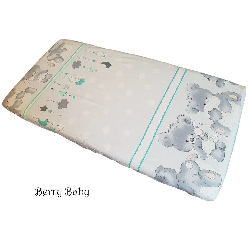 Gumis lepedő 60x120 cm – menta nagy macis – pamut