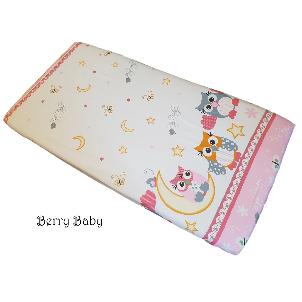 Gumis lepedő 60x120 cm – rózsaszín nagy bagoly – pamut