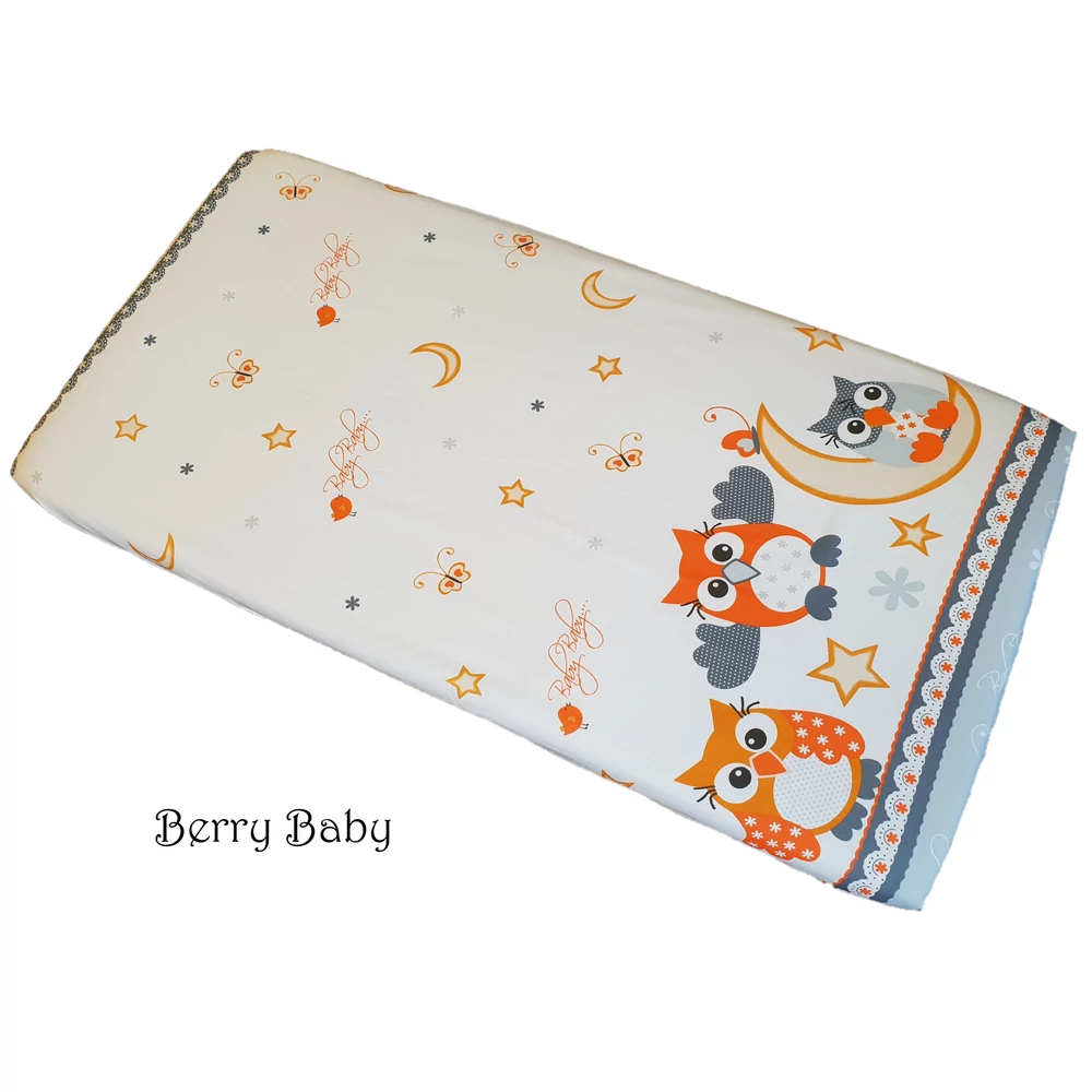 Gumis lepedő 60x120 cm – szürke nagy bagoly – pamut