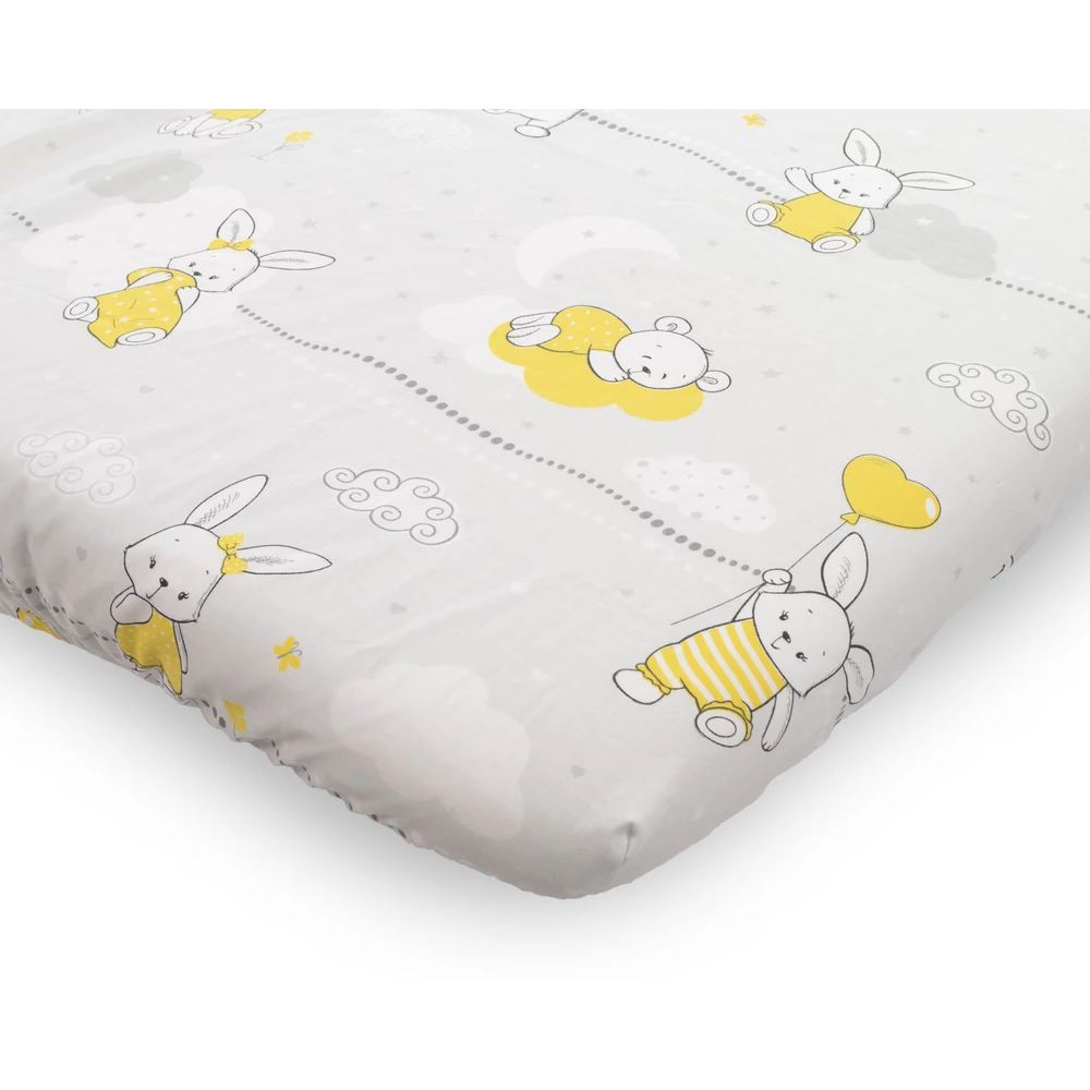 Gumis lepedő 60x120 cm - sárga nyuszis - pamut