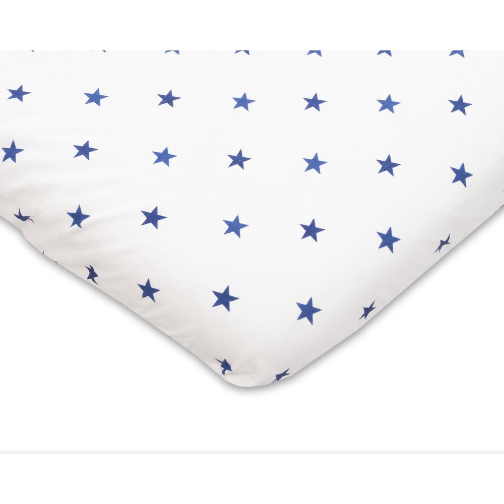 Gumis lepedő 60x120 cm - fehér alapon sötétkék csillagos - pamut