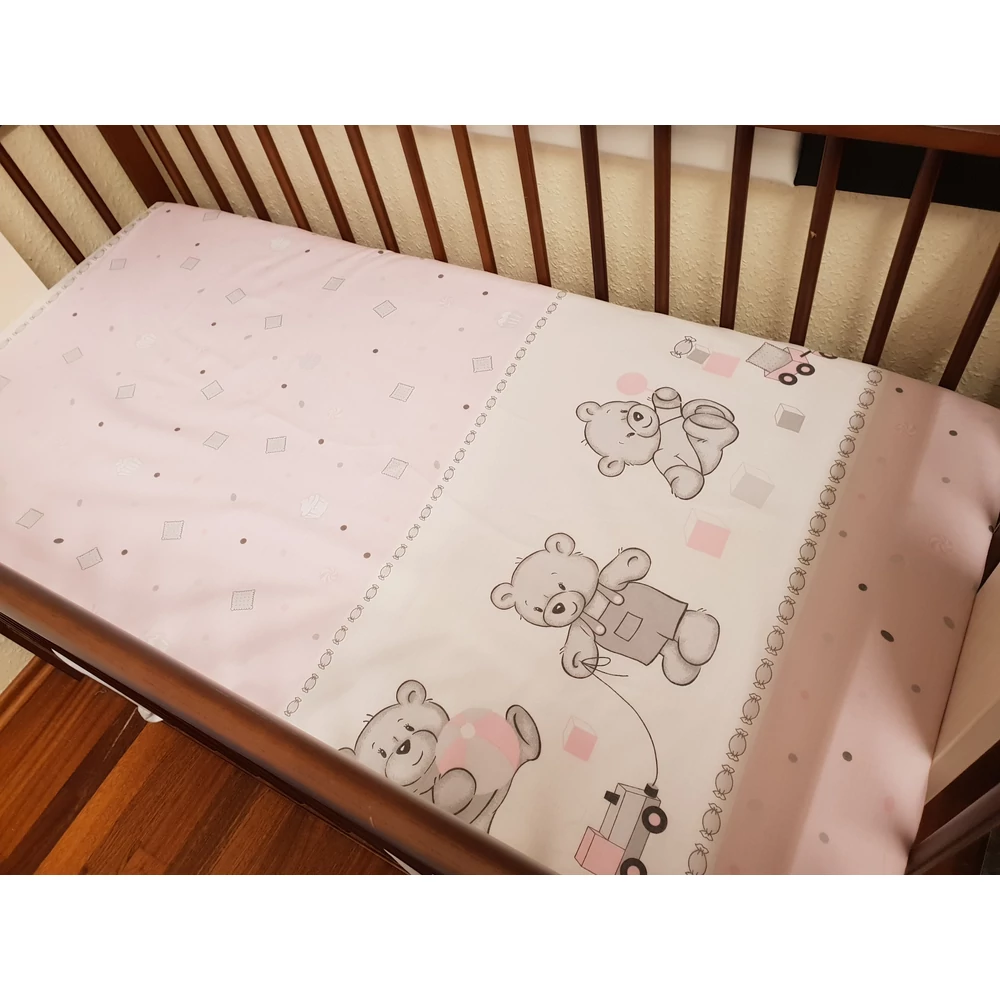 Gumis lepedő 60x120 cm – rózsaszín macis – pamut