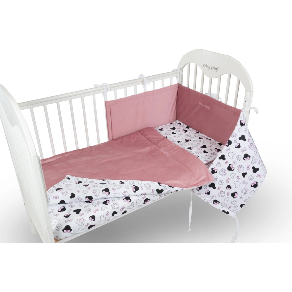 Babaágynemű szett - mályva Velvet - rózsaszín minnie - 2 részes