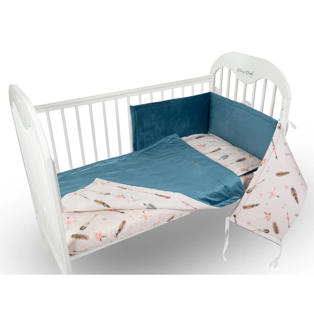Babaágynemű szett - türkiz Velvet - tollas - 2 részes