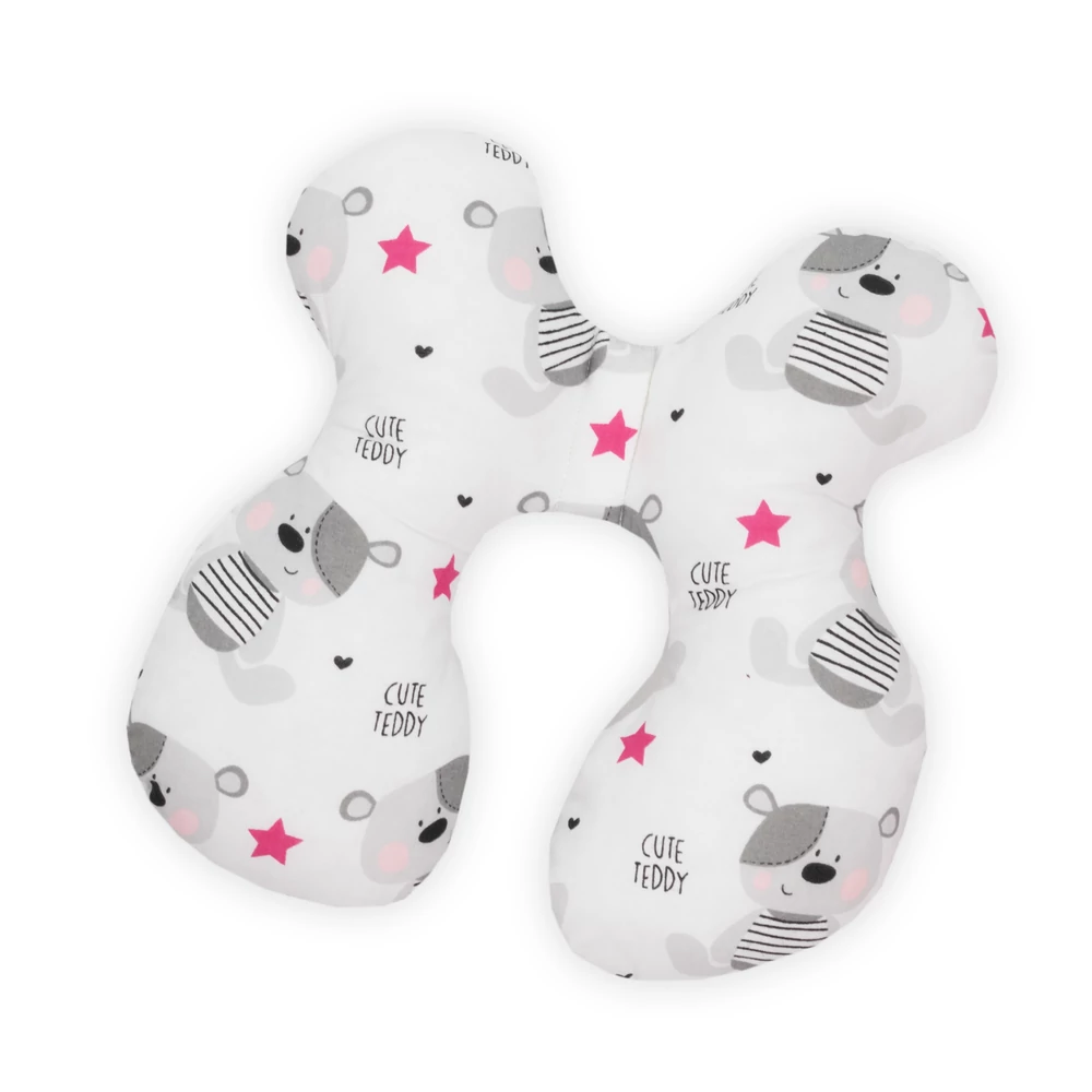 Bébi fejpozícionáló párna - cute Teddy pink - pamutvászon