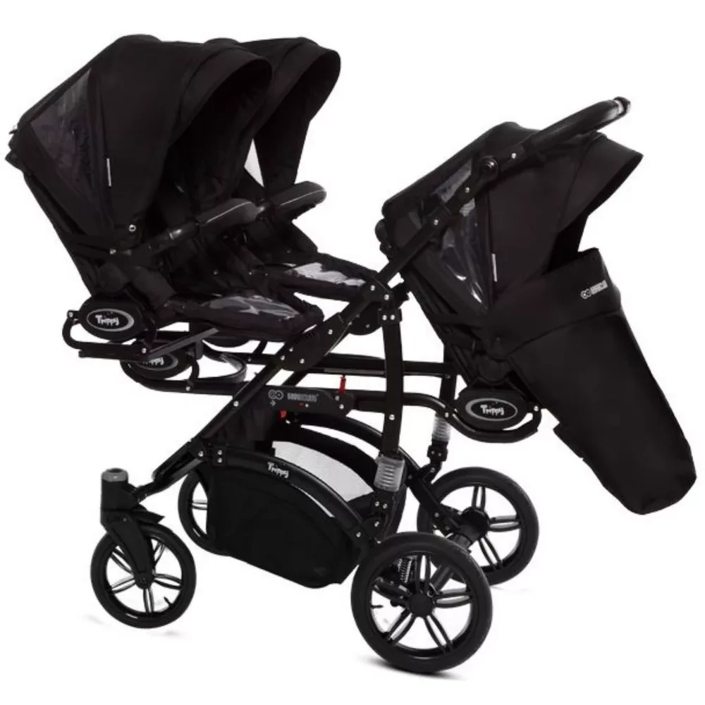 Ikerbabakocsi hármasikrek számára - BabyActive Trippy PREMIUM 2in1 - Black