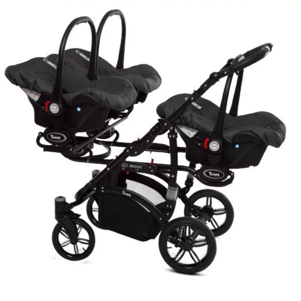 Ikerbabakocsi hármasikrek számára - BabyActive Trippy PREMIUM 2in1 - Black