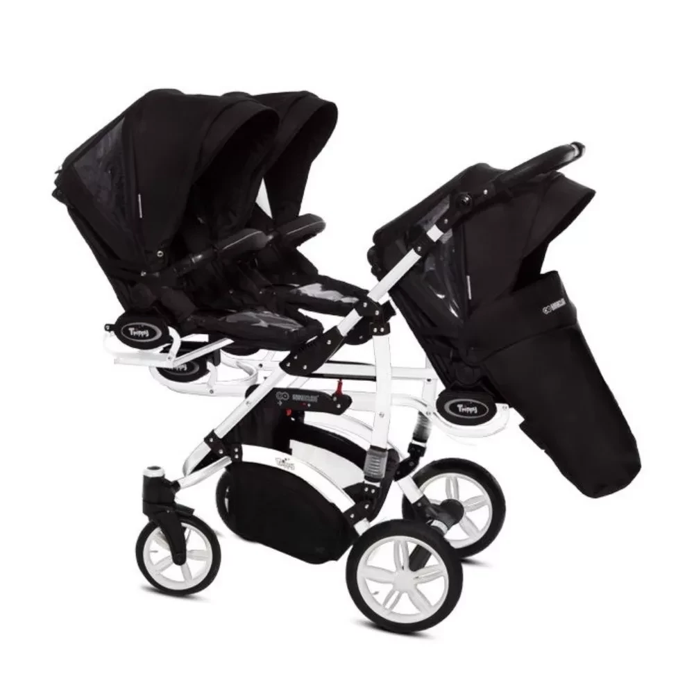 Ikerbabakocsi hármasikrek számára - BabyActive Trippy PREMIUM 2in1 - Black