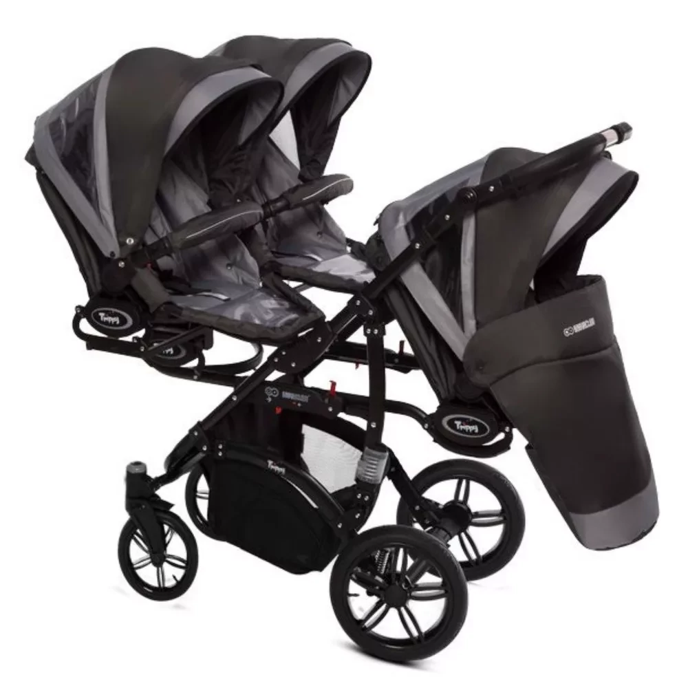 Ikerbabakocsi hármasikrek számára - BabyActive Trippy PREMIUM 2in1 - Silver