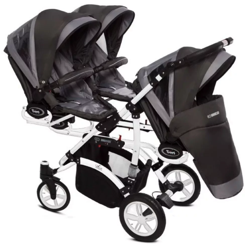 Ikerbabakocsi hármasikrek számára - BabyActive Trippy PREMIUM 2in1 - Silver