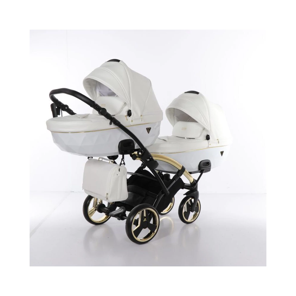 Ikerbabakocsi fehér-arany színben - Junama INDIVIDUAL DUO SLIM