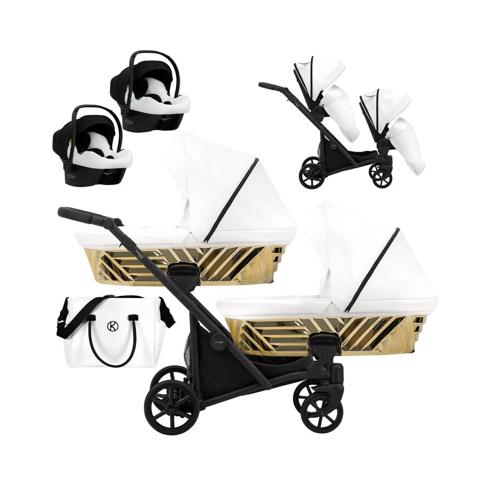 Kunert Ivento DUO Glam prémium 3in1 ikerbabakocsi: fehér eco bőr - Cosmo hordozókkal