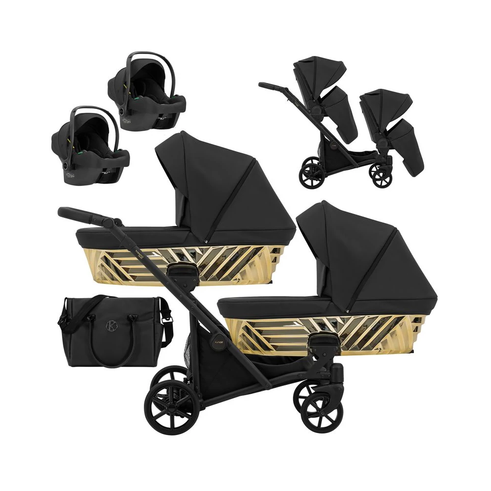 Kunert Ivento DUO Glam prémium 3in1 ikerbabakocsi: fekete eco bőr - Cosmo hordozókkal