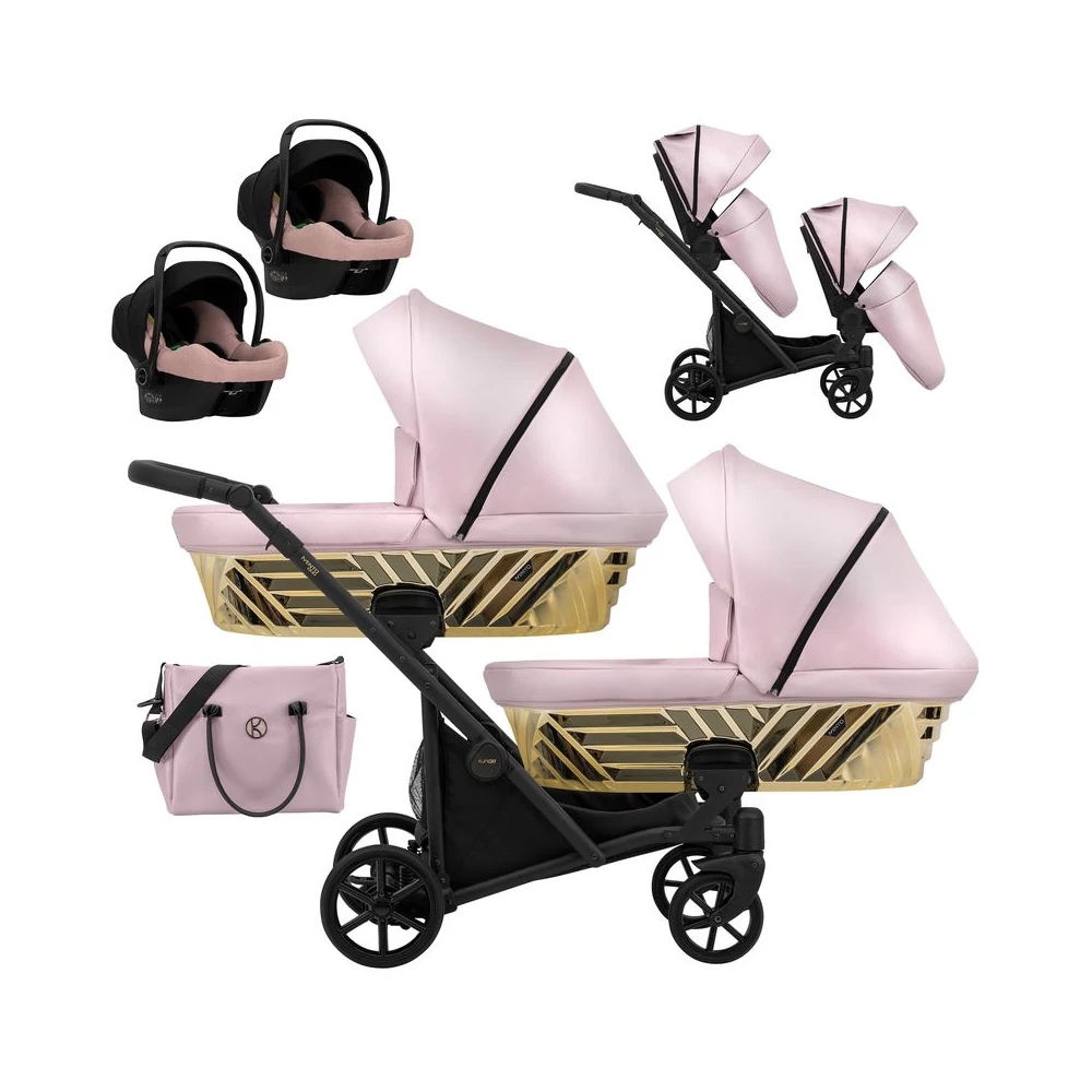 Kunert Ivento DUO Glam prémium 3in1 ikerbabakocsi: pink eco bőr - Cosmo hordozókkal