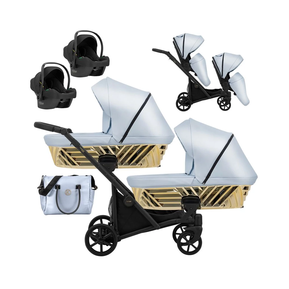 Kunert Ivento DUO Glam prémium 3in1 ikerbabakocsi: kék eco bőr - Cosmo hordozókkal