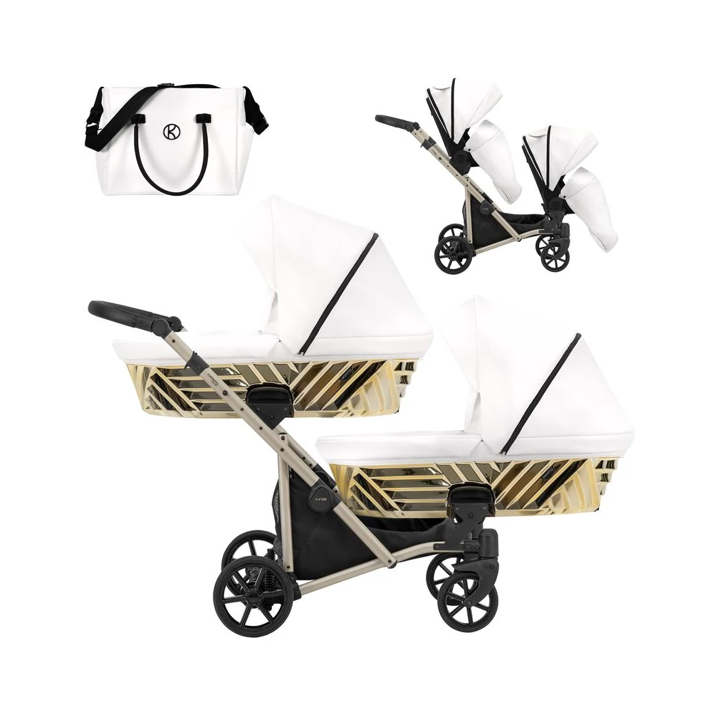 Iker babakocsi - Kunert Ivento Duo Glam 3in1 - 16 White Pearl ECO - pezsgő vázzal