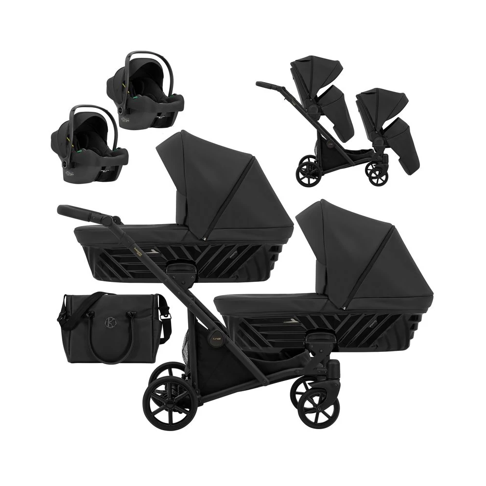 Kunert Ivento DUO multifunkciós ikerbabakocsi: fekete eco bőr - Cosmo hordozókkal