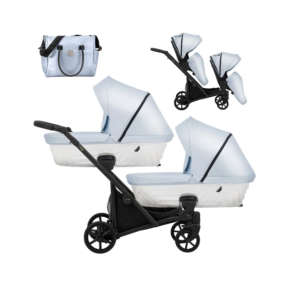 Iker babakocsi - Kunert Ivento Duo 3in1 - 22 Baby Blue Metalic ECO - fekete vázzal