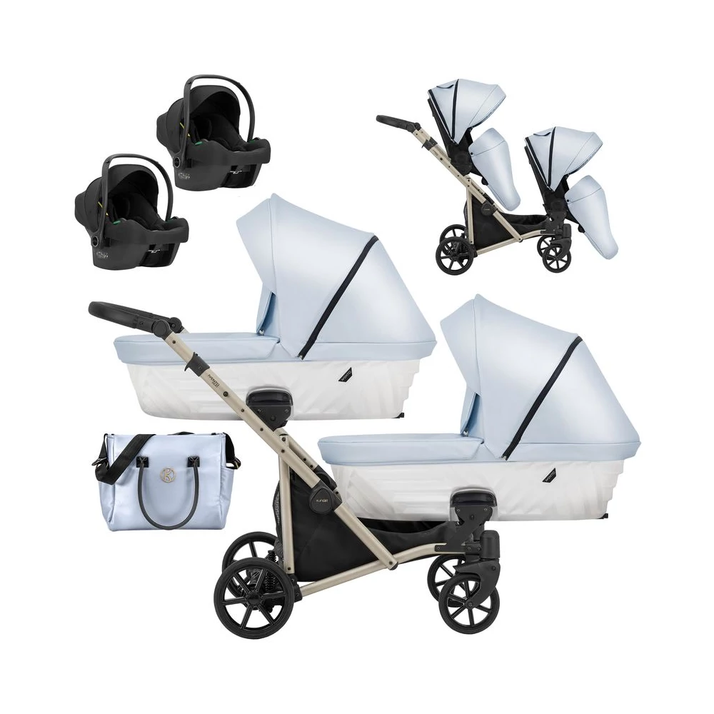 Kunert Ivento DUO multifunkciós ikerbabakocsi: kék eco bőr - Cosmo hordozókkal