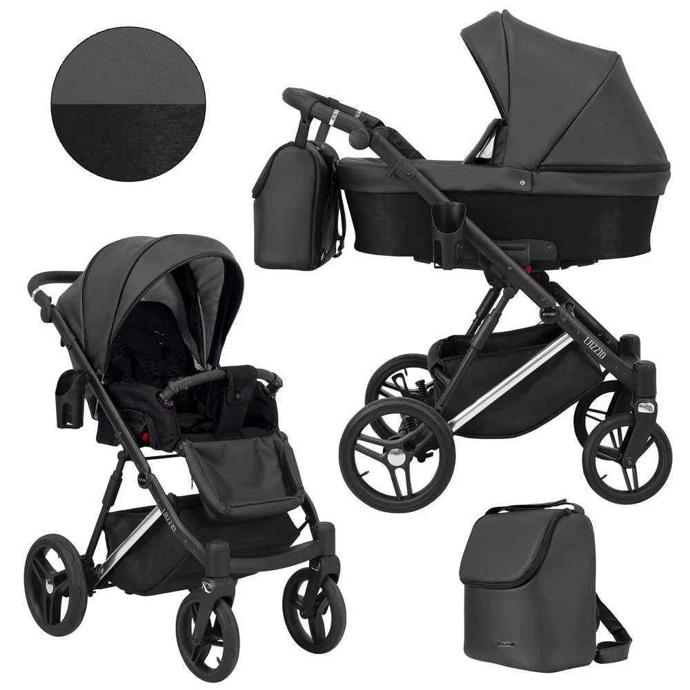 Többfunkciós babakocsi Kunert Lazzio Premium 2in1 - Silver 11 fekete eco-bőr