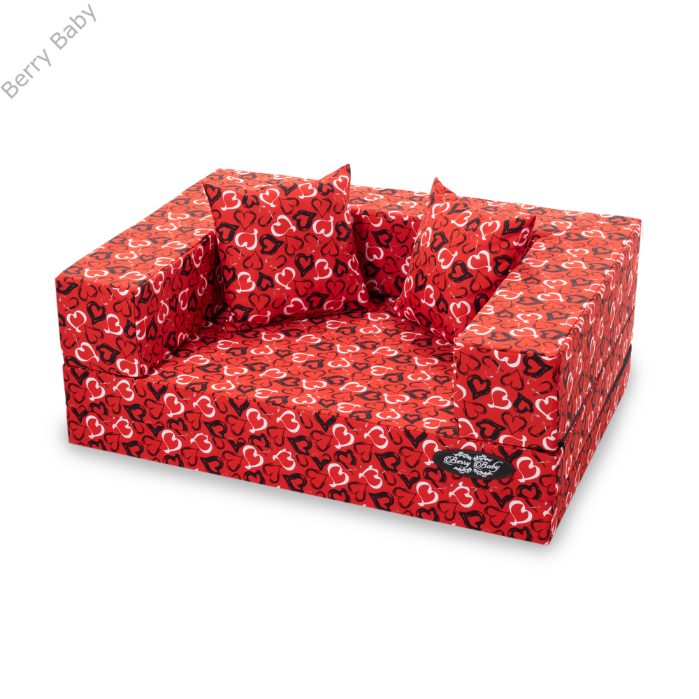 Szivacs kanapéágy - hempergő gyerek méret - piros szíves - Wextra