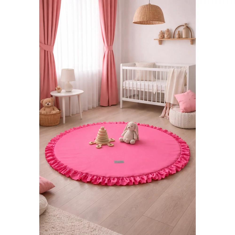 Fodros kerek játszószőnyeg málna színben 140 cm