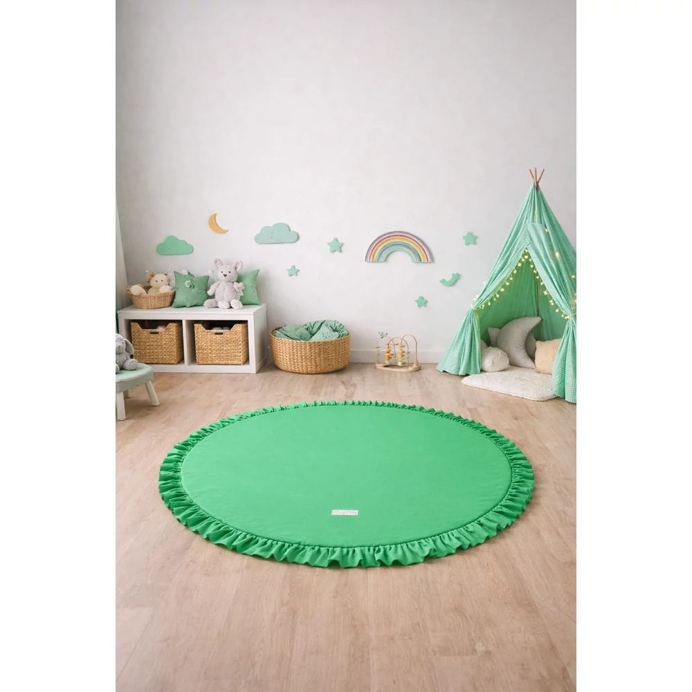 Kerek szőnyeg fodrokkal almazöld színben 100 cm