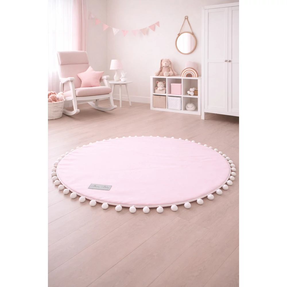 Kerek szőnyeg pomponnal babarózsaszín 140 cm