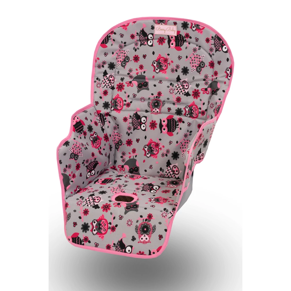 Etetőszék huzat  - szürke - rózsaszín baglyos