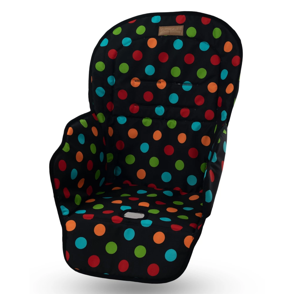 Etetőszék huzat - fekete alapon színes pöttyös