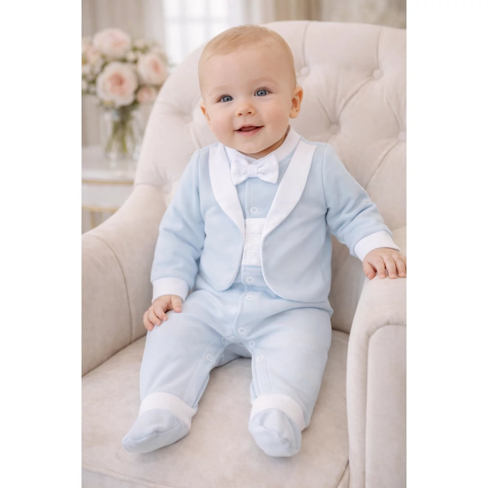 Alkalmi kisfiú rugdalózó - babakék 74