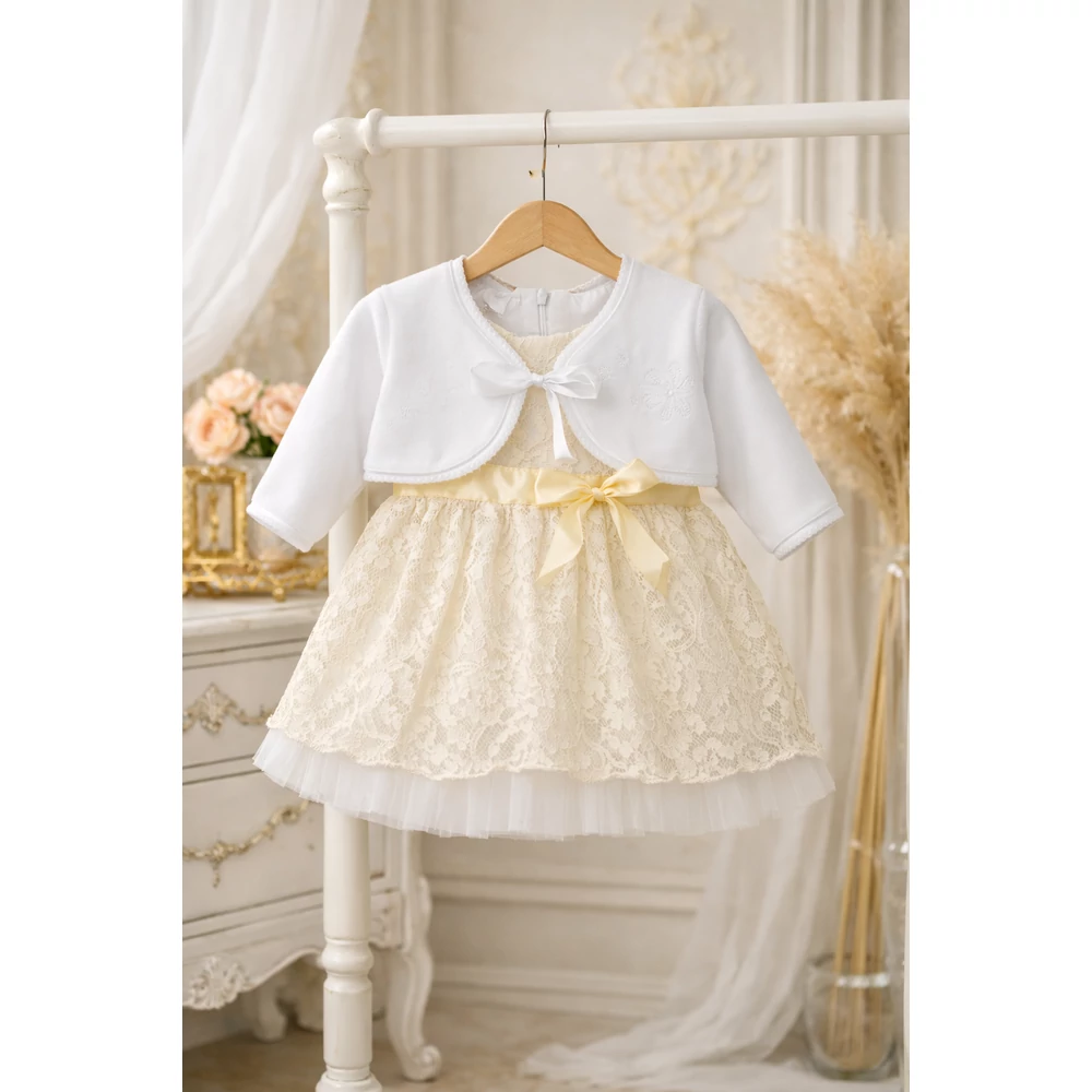 Alkalmi csipke ruha boleróval - ekrü 62