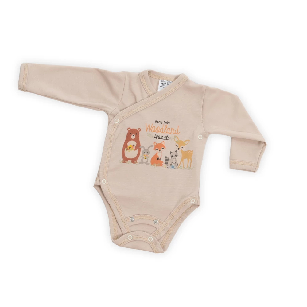 Átlapolt body - hosszú ujjú 74-80 beige - woodland