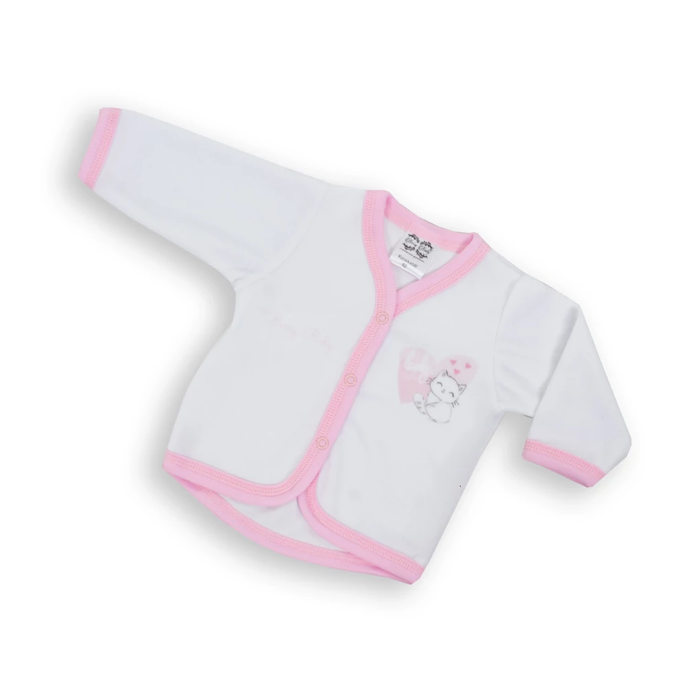 Plüss kocsikabát - fehér - rózsaszín - cicás 68