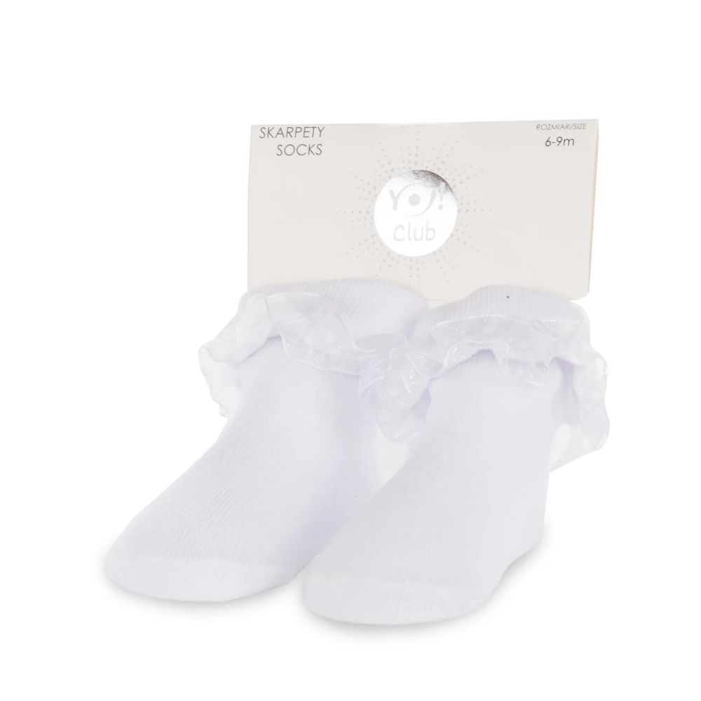 Baba zokni organza fodrokkal - fehér 3-6 hó