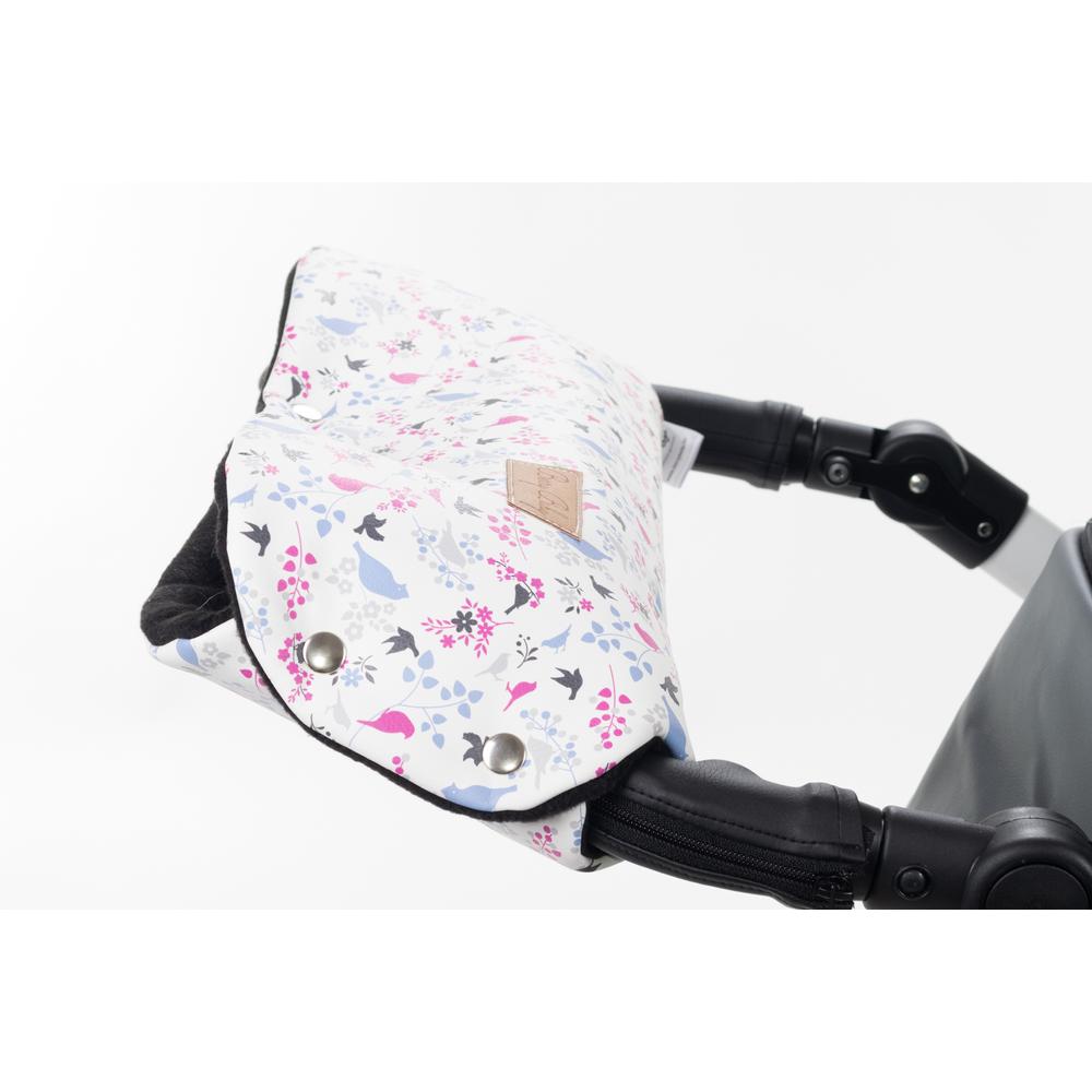 Babakocsi kesztyű - pink madaras Eco bőr - fekete polár