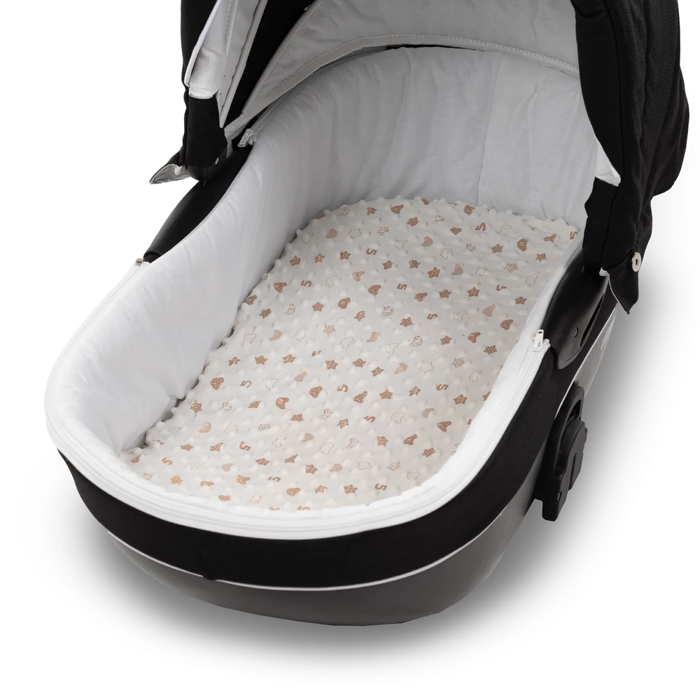 Kókusz matrac babakocsiba - ekrü mintás minky