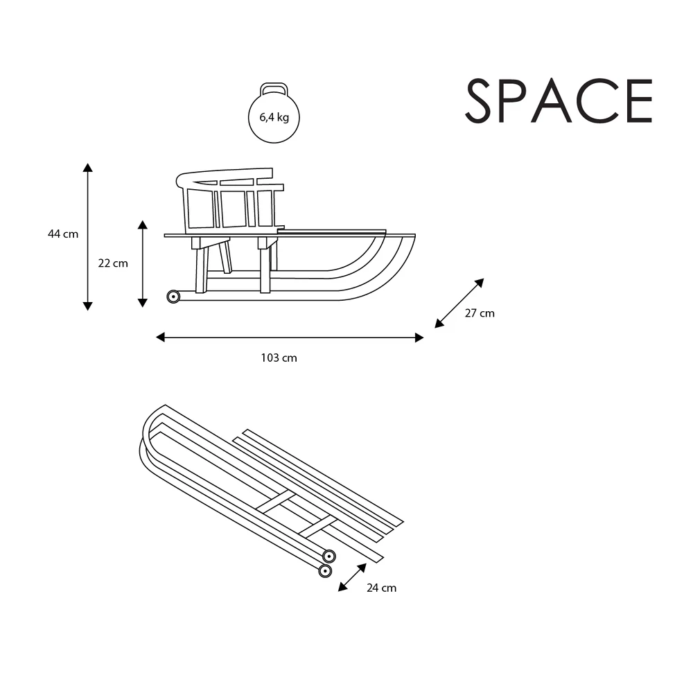 Szánkó - összecsukható Kunert SPACE - fekete bundazsákkal