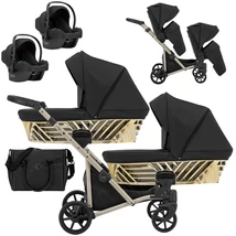 Kunert Ivento DUO Glam prémium 3in1 ikerbabakocsi: fekete eco bőr - Cosmo hordozókkal