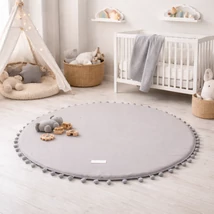 Kerek szőnyeg pomponnal szürke színben 100 cm