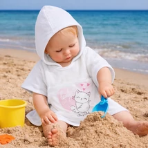 Fürdőponcsó - fehér cicás - frottír